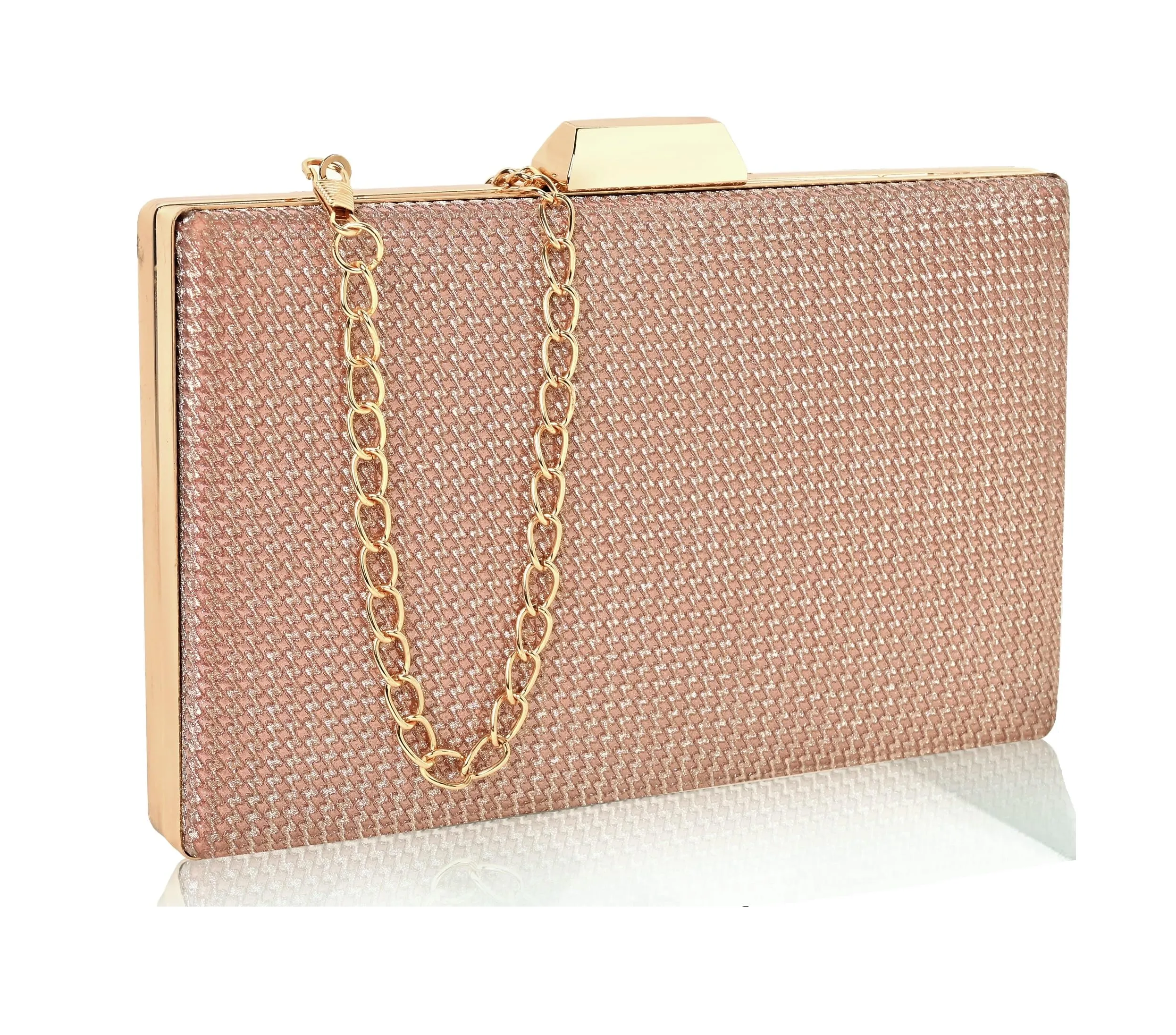 ADISA shimmer formal party clutch with gold chain for women and girls (Pink Taupe)