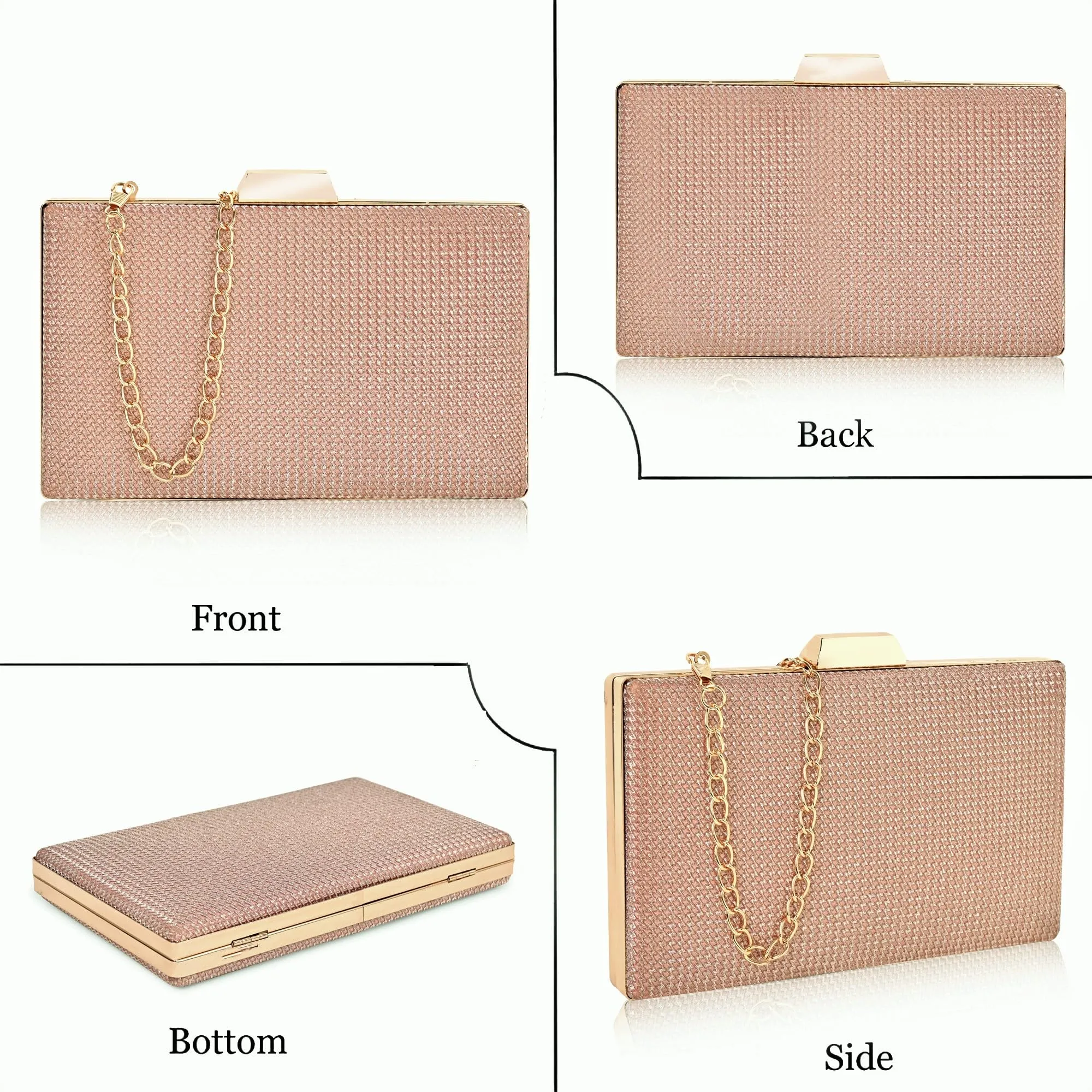 ADISA shimmer formal party clutch with gold chain for women and girls (Pink Taupe)