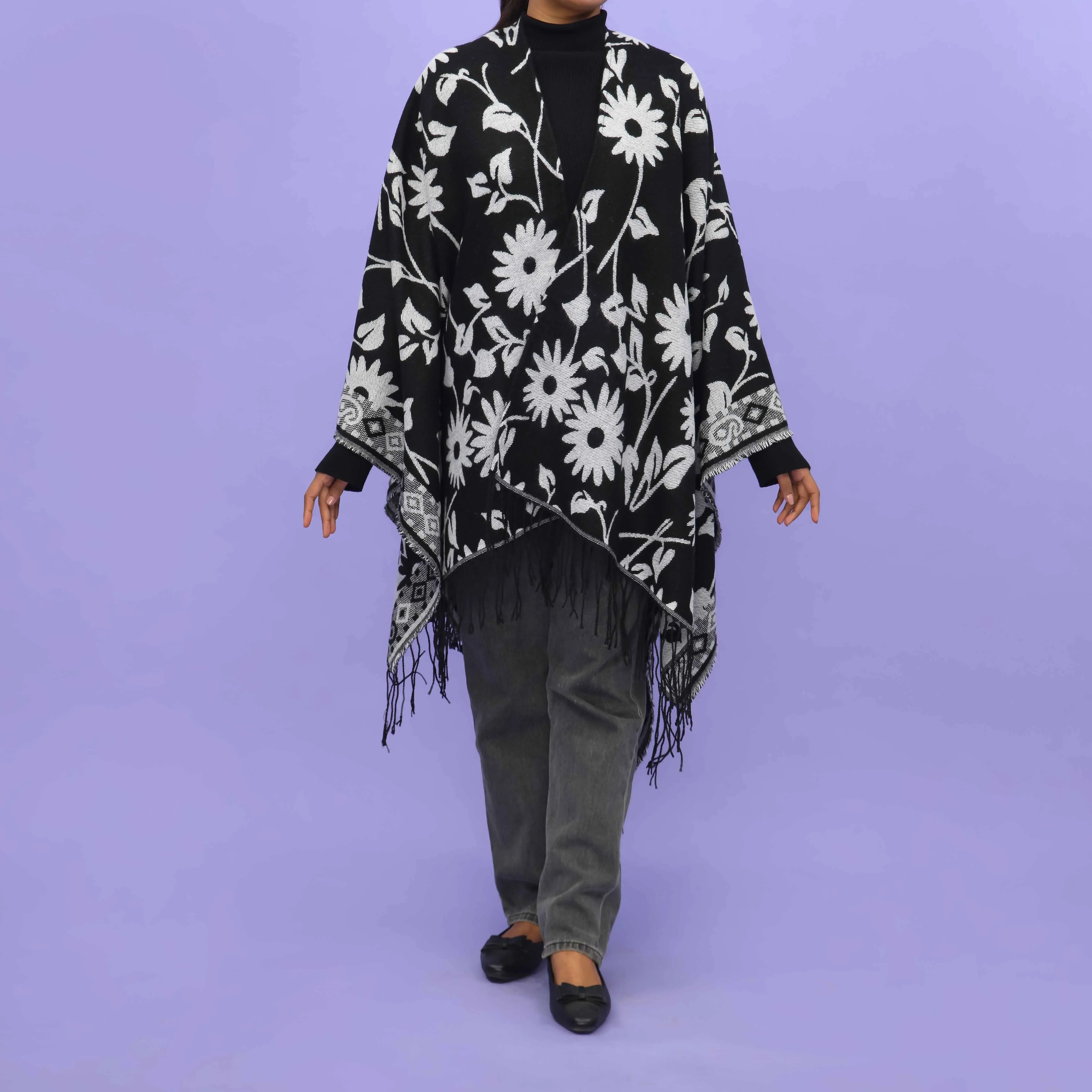 Black Winter Cape Shawl PN4724