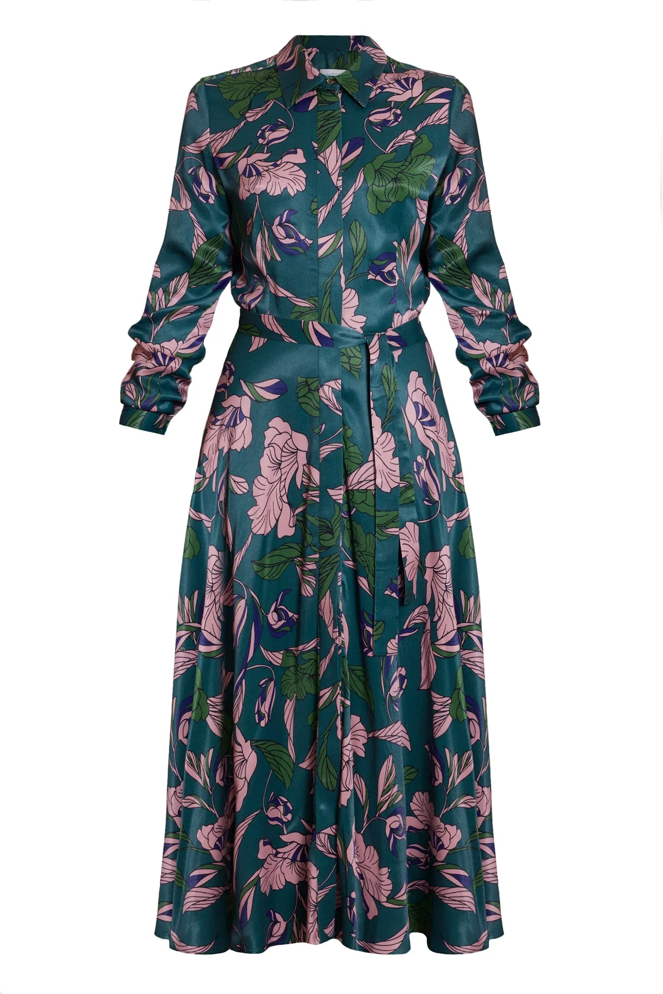 BRUNA floral printed green midi shirt dress