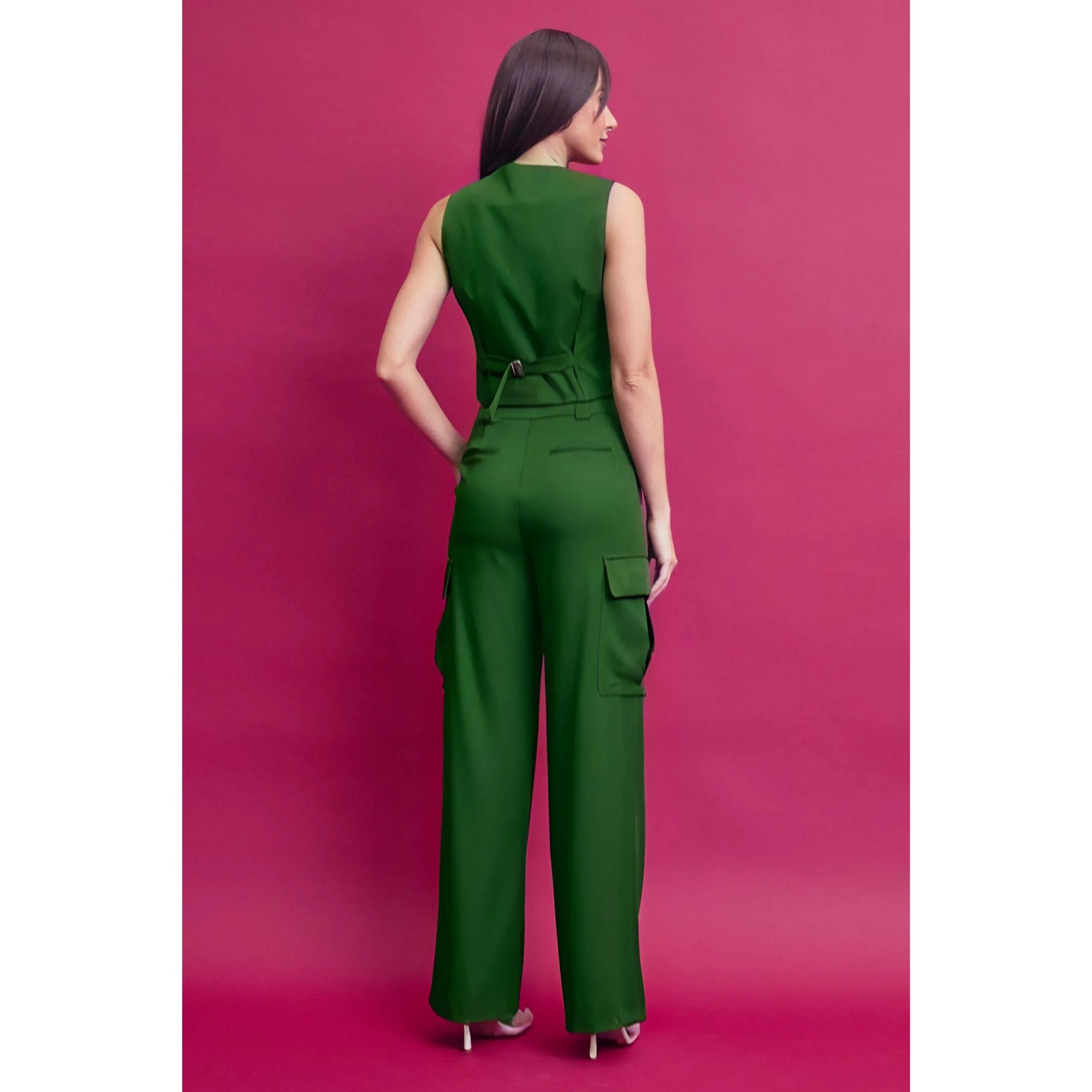 Buttondown Vest  and Pants Set with Pocket in Green [Available in Small & Medium Only]