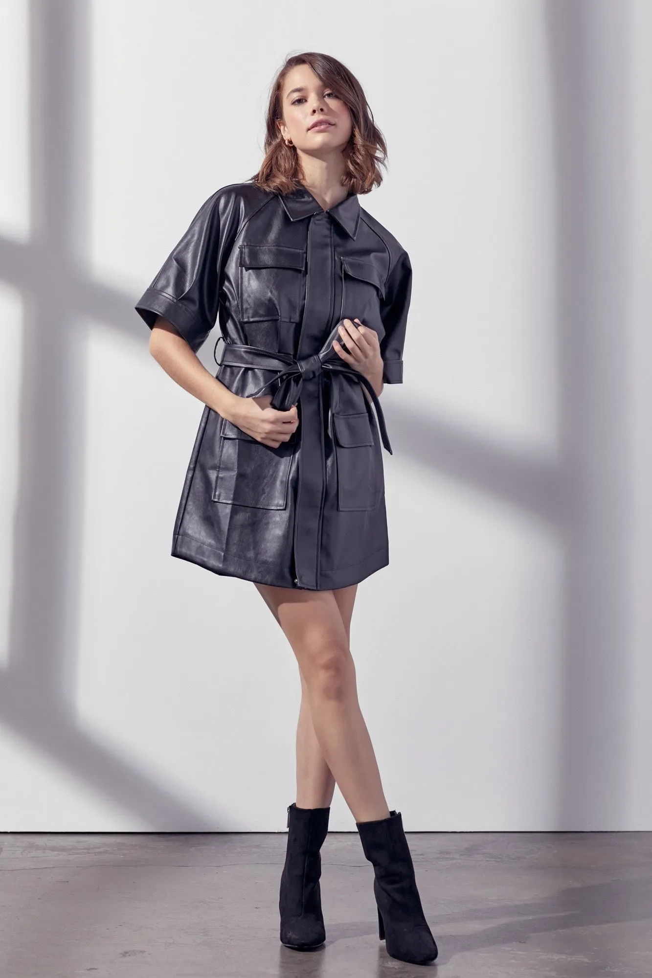 Charlee PU Faux Leather Wrap Jacket Dress *limited*