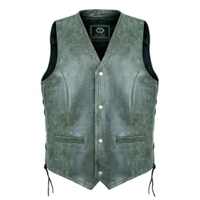 Classic Stonewash Grey Vintage Biker Leather Vest Motorcycle Waistcoat