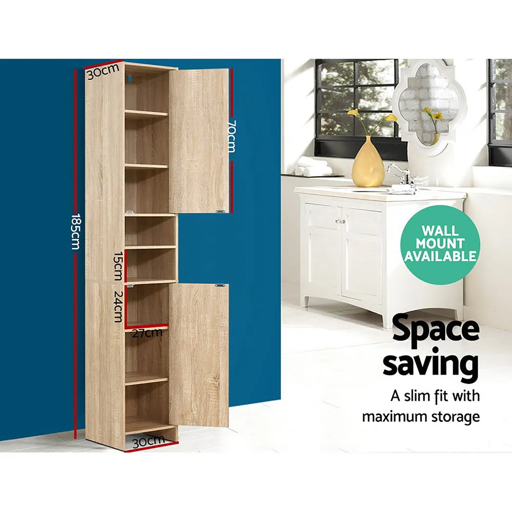 Contemporary Oak Tall Bathroom Storage Cabinet, Artiss