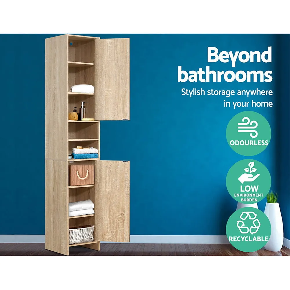 Contemporary Oak Tall Bathroom Storage Cabinet, Artiss