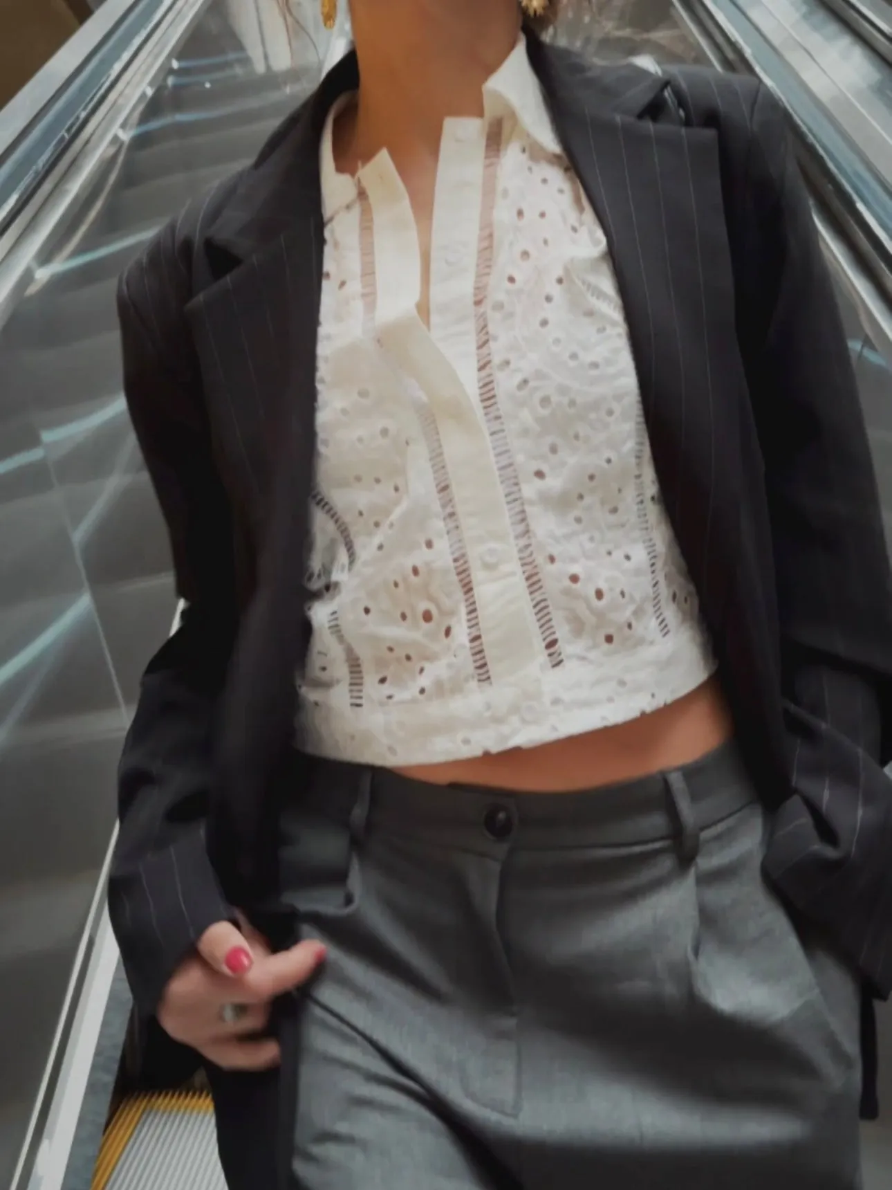 CROPPED SHORT SLEEVE BRODERIE ANGLAISE SHIRT - WHITE