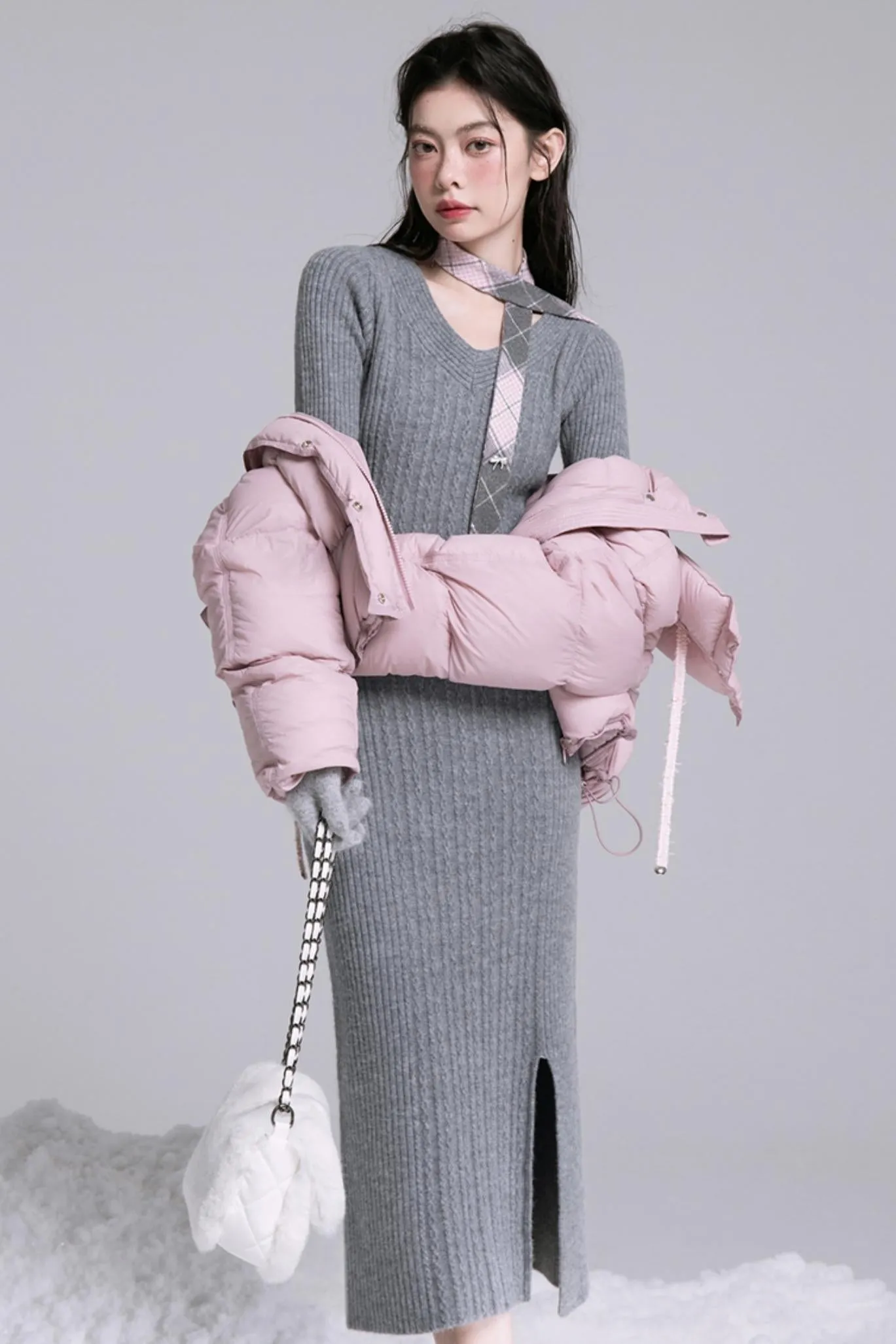 Curve-Shape Wool Knit Dress