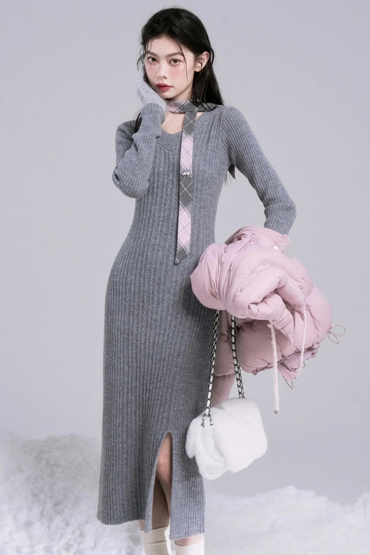 Curve-Shape Wool Knit Dress