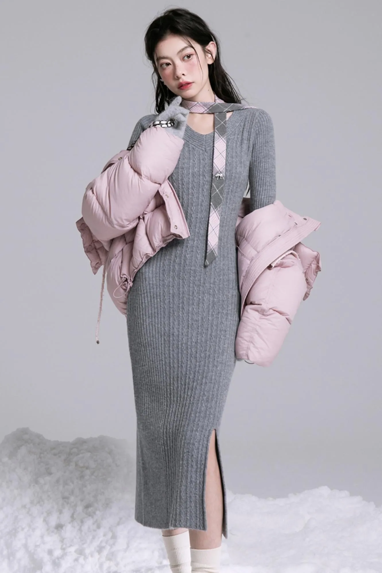 Curve-Shape Wool Knit Dress