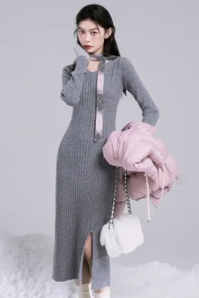 Curve-Shape Wool Knit Dress