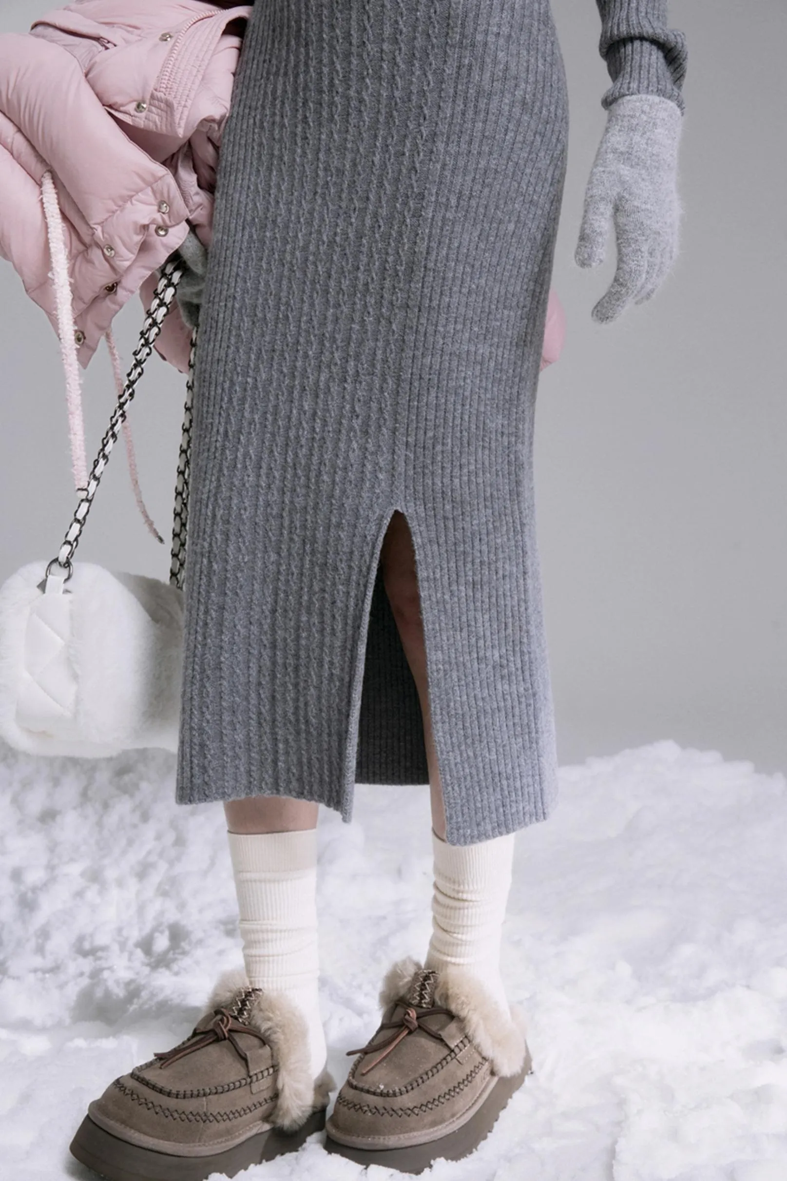 Curve-Shape Wool Knit Dress