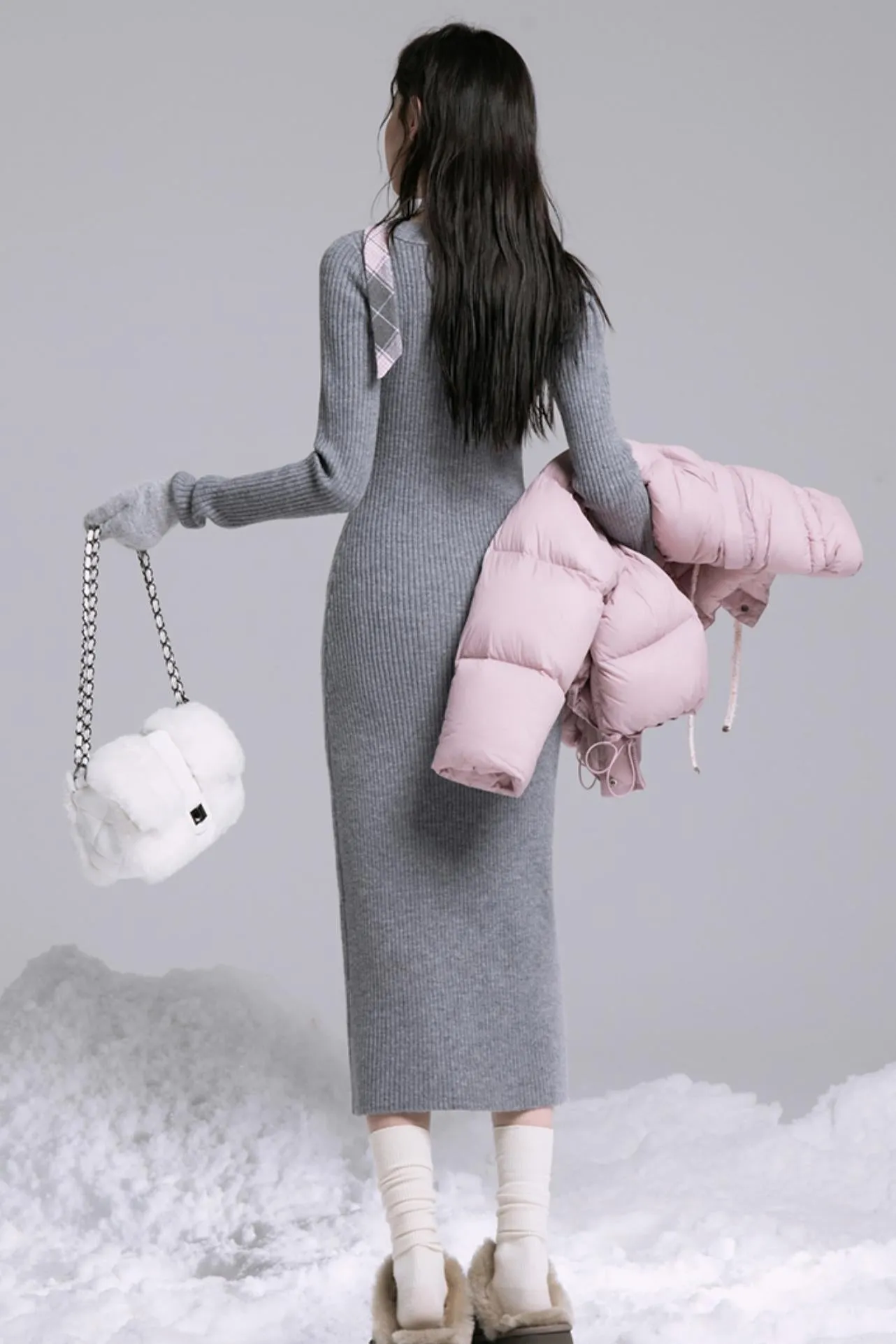 Curve-Shape Wool Knit Dress