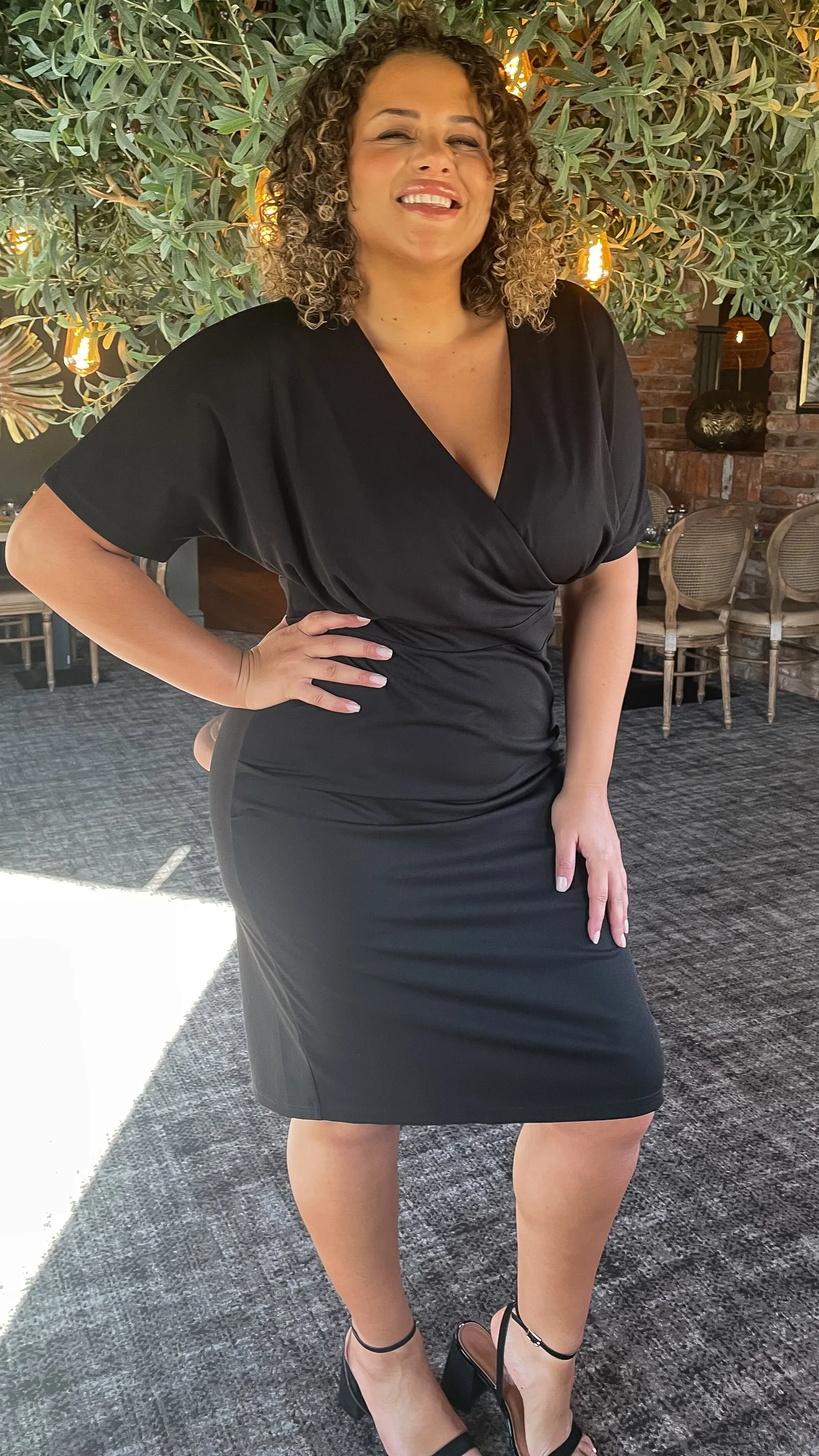 CurveWow Wrap Front Midi Dress Black