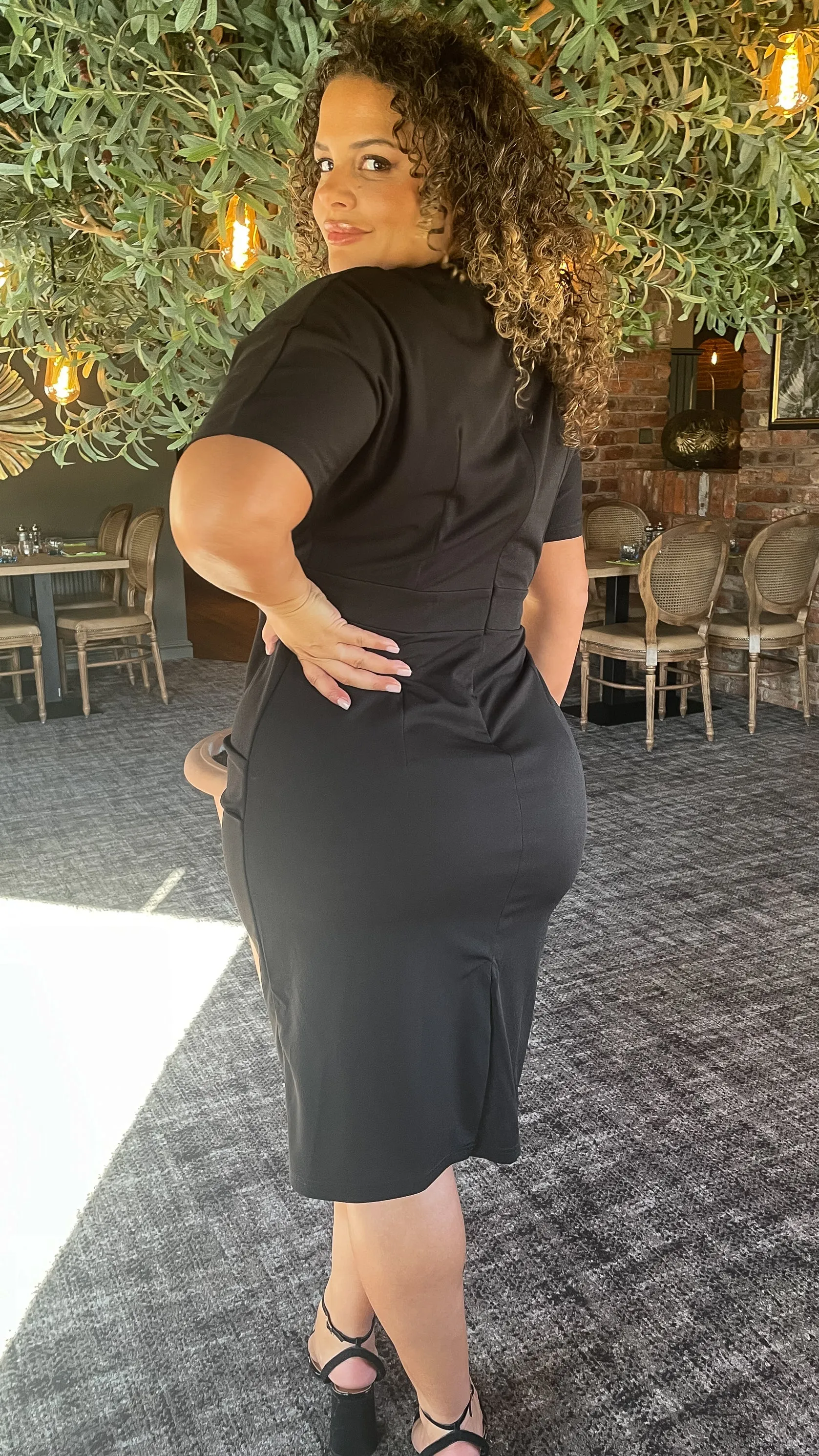 CurveWow Wrap Front Midi Dress Black