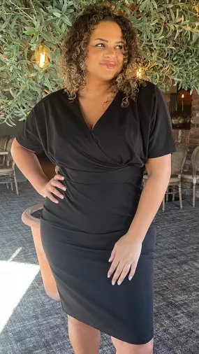 CurveWow Wrap Front Midi Dress Black