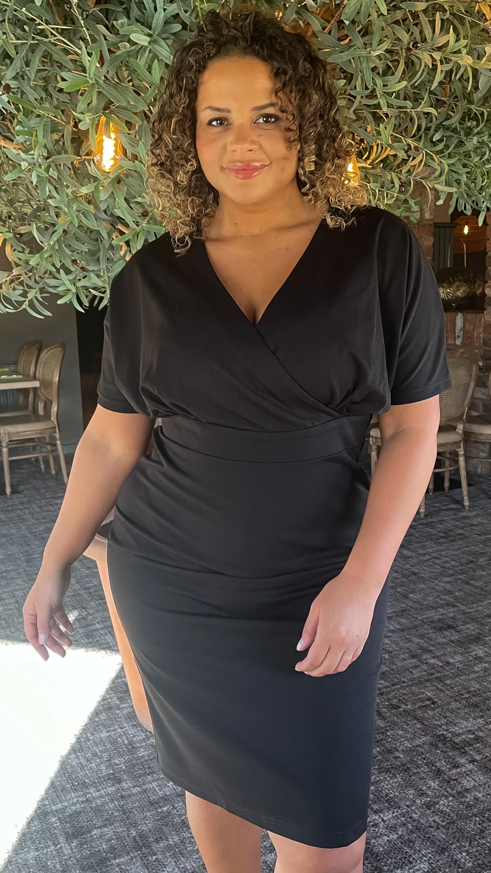 CurveWow Wrap Front Midi Dress Black