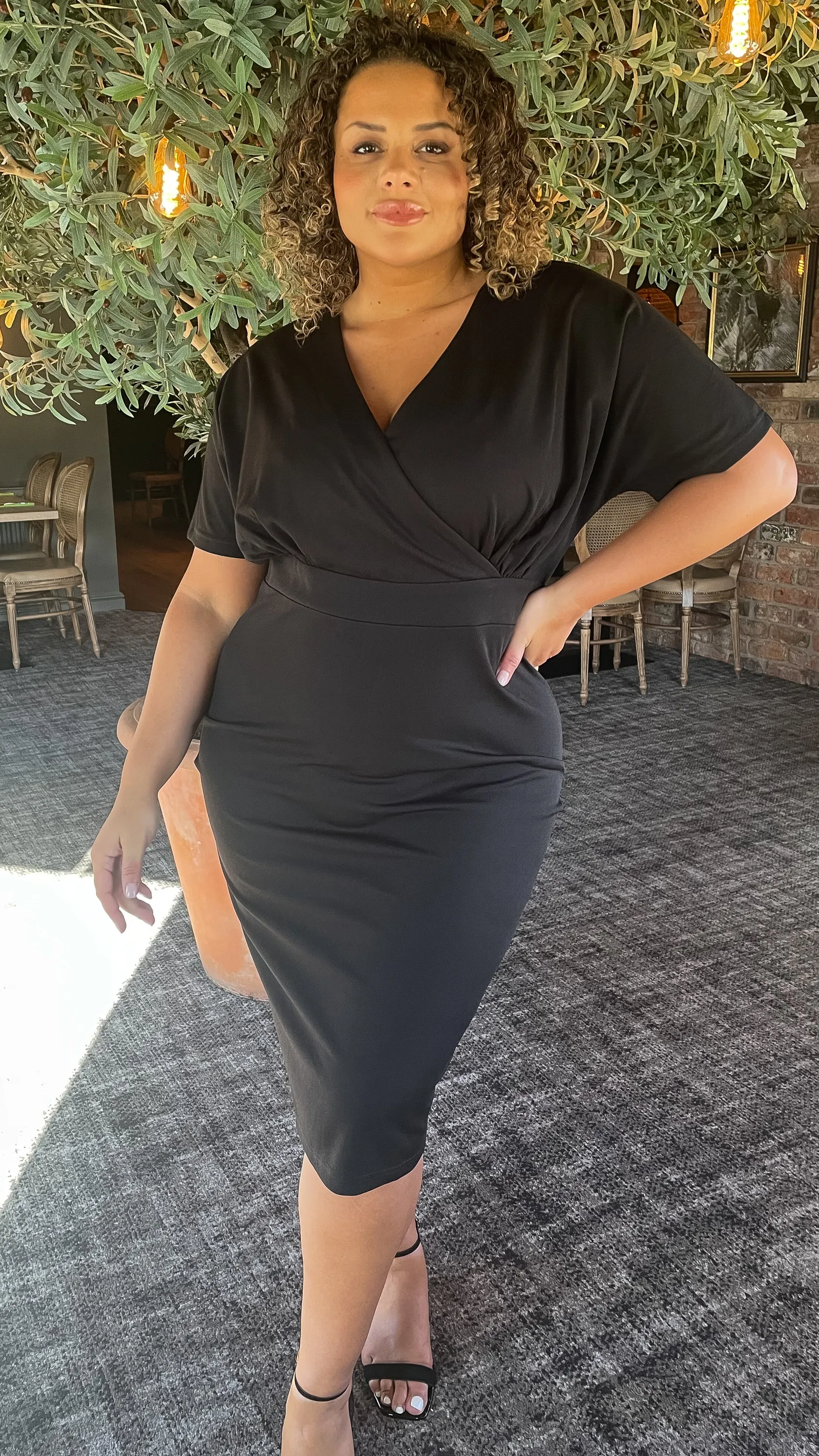 CurveWow Wrap Front Midi Dress Black