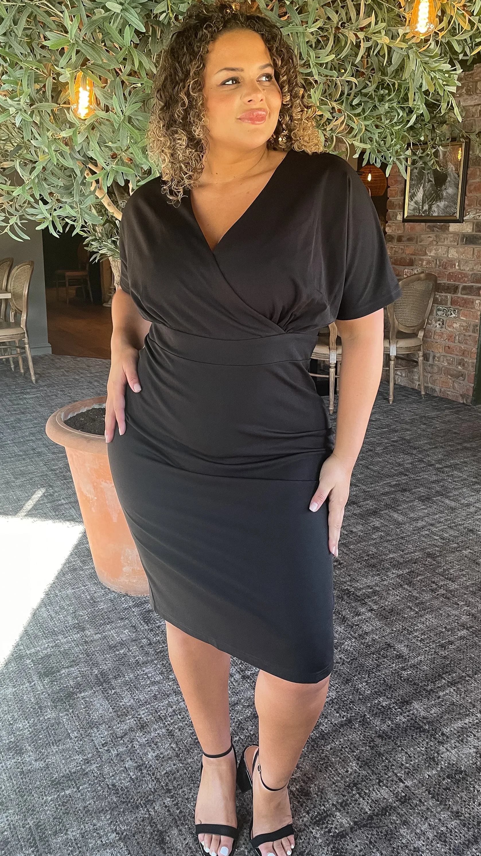 CurveWow Wrap Front Midi Dress Black