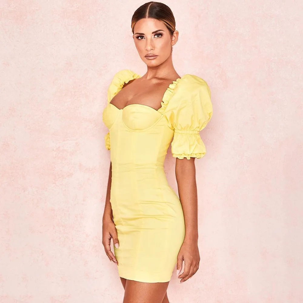 FashionSierra - Vintage Square Collar Ruffles for Women Puff Sleeve Backless Dresses