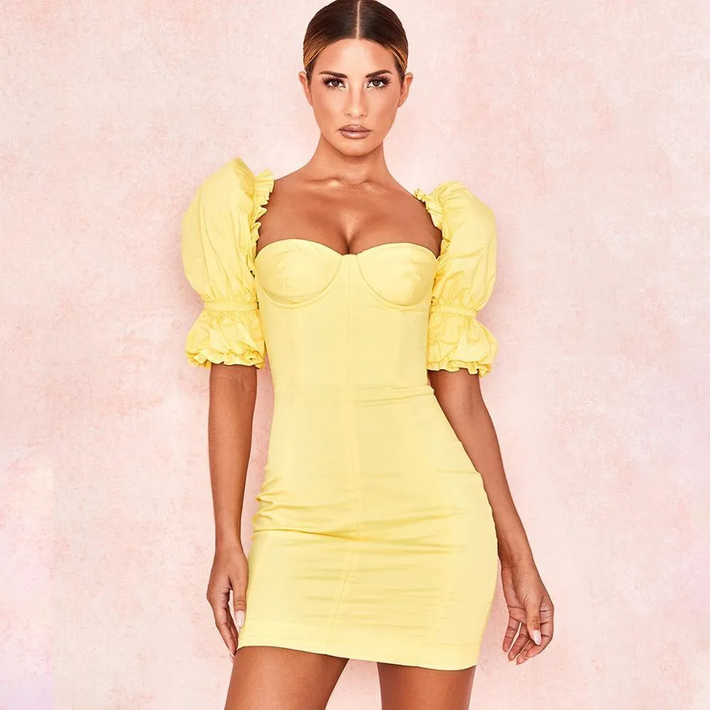 FashionSierra - Vintage Square Collar Ruffles for Women Puff Sleeve Backless Dresses