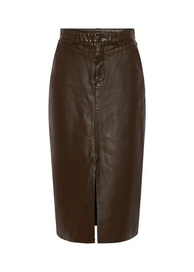 FRNCH Faux Leather Pencil Skirt - Chocolate