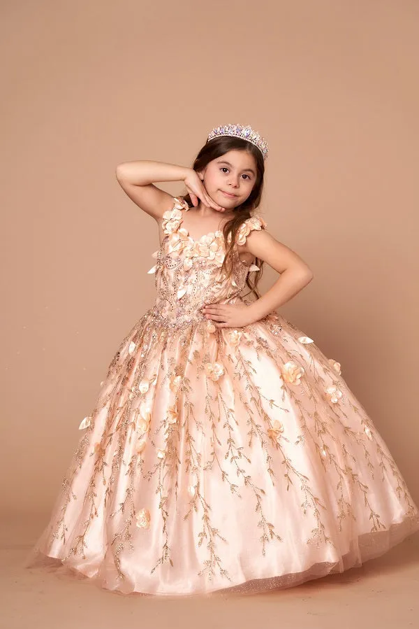 Girls 3D Floral Sleeveless Cape Gown by Calla SCK301