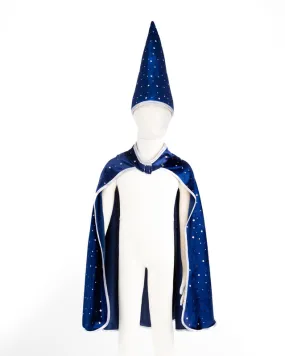 GREAT PRETENDERS - BLUE & SILVER SPARKLE WIZARD CAPE WITH HAT
