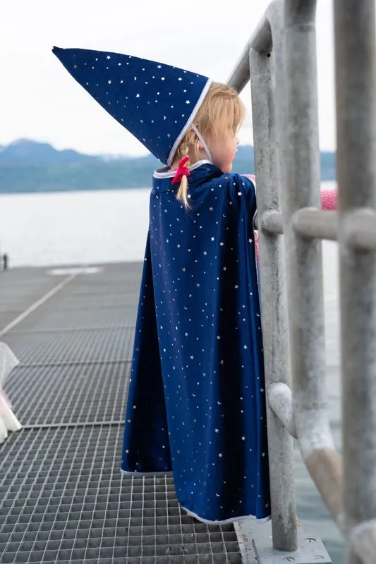 GREAT PRETENDERS - BLUE & SILVER SPARKLE WIZARD CAPE WITH HAT