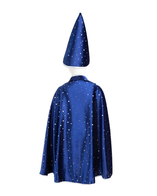 GREAT PRETENDERS - BLUE & SILVER SPARKLE WIZARD CAPE WITH HAT