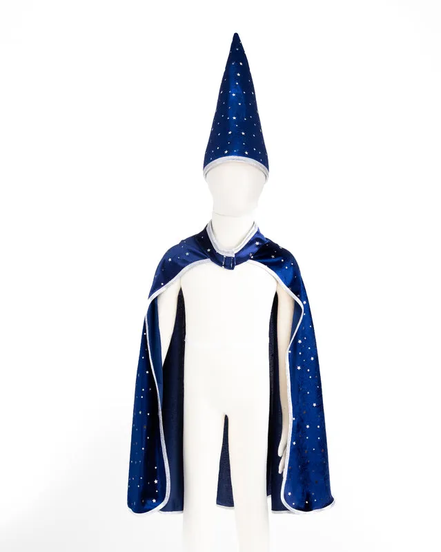 GREAT PRETENDERS - BLUE & SILVER SPARKLE WIZARD CAPE WITH HAT