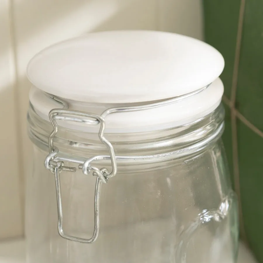 Heart-Embossed Glass Storage Jar with Ceramic Lid
