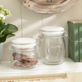 Heart-Embossed Glass Storage Jar with Ceramic Lid