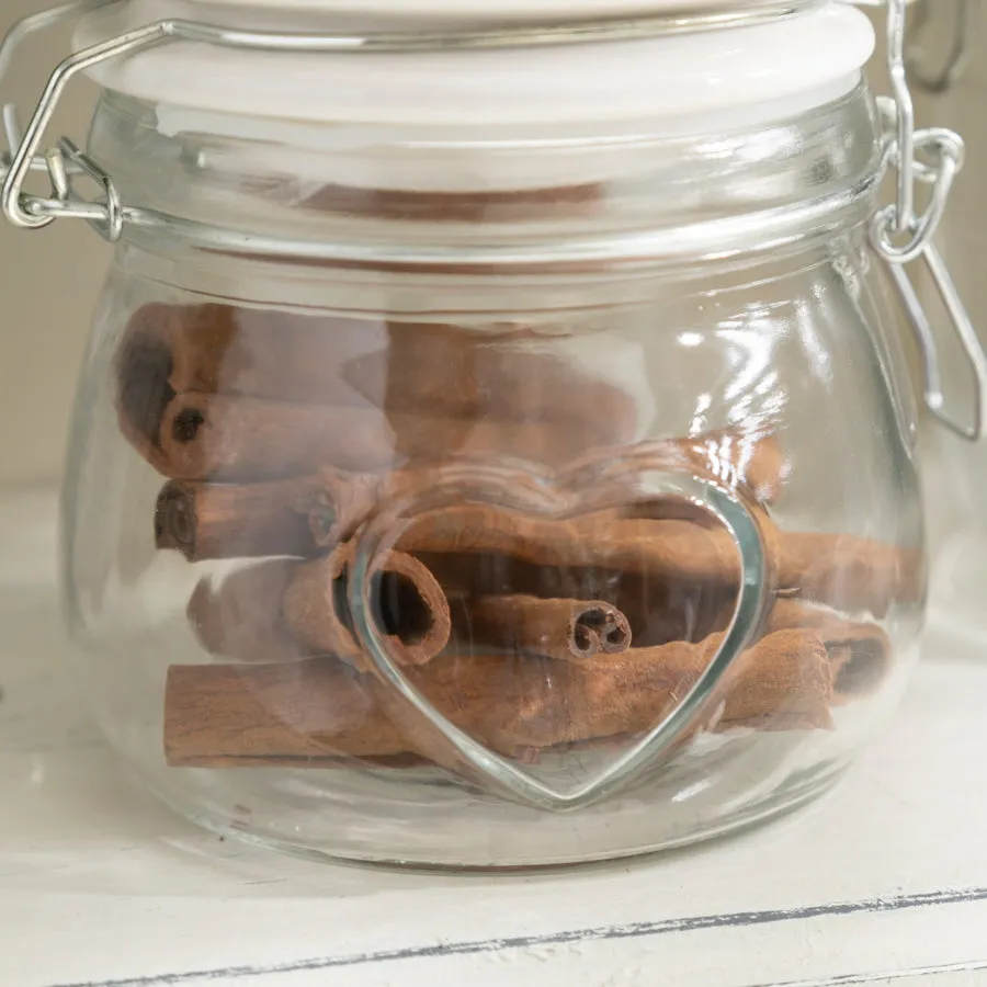Heart-Embossed Glass Storage Jar with Ceramic Lid