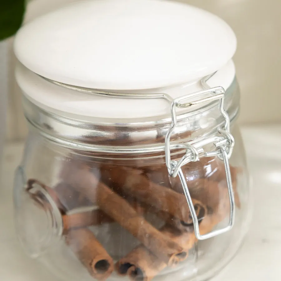 Heart-Embossed Glass Storage Jar with Ceramic Lid