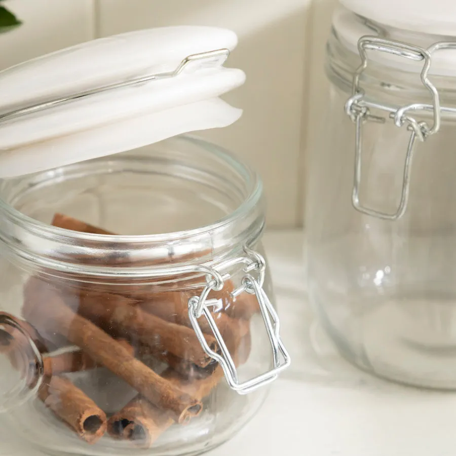 Heart-Embossed Glass Storage Jar with Ceramic Lid