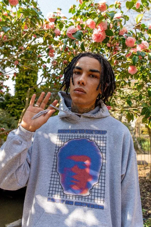 Heavyweight Hoodie in Grey With Lost in Motion Print