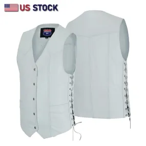 HL11614WHITE Men Side Lace Leather WHITE Vest Traditional