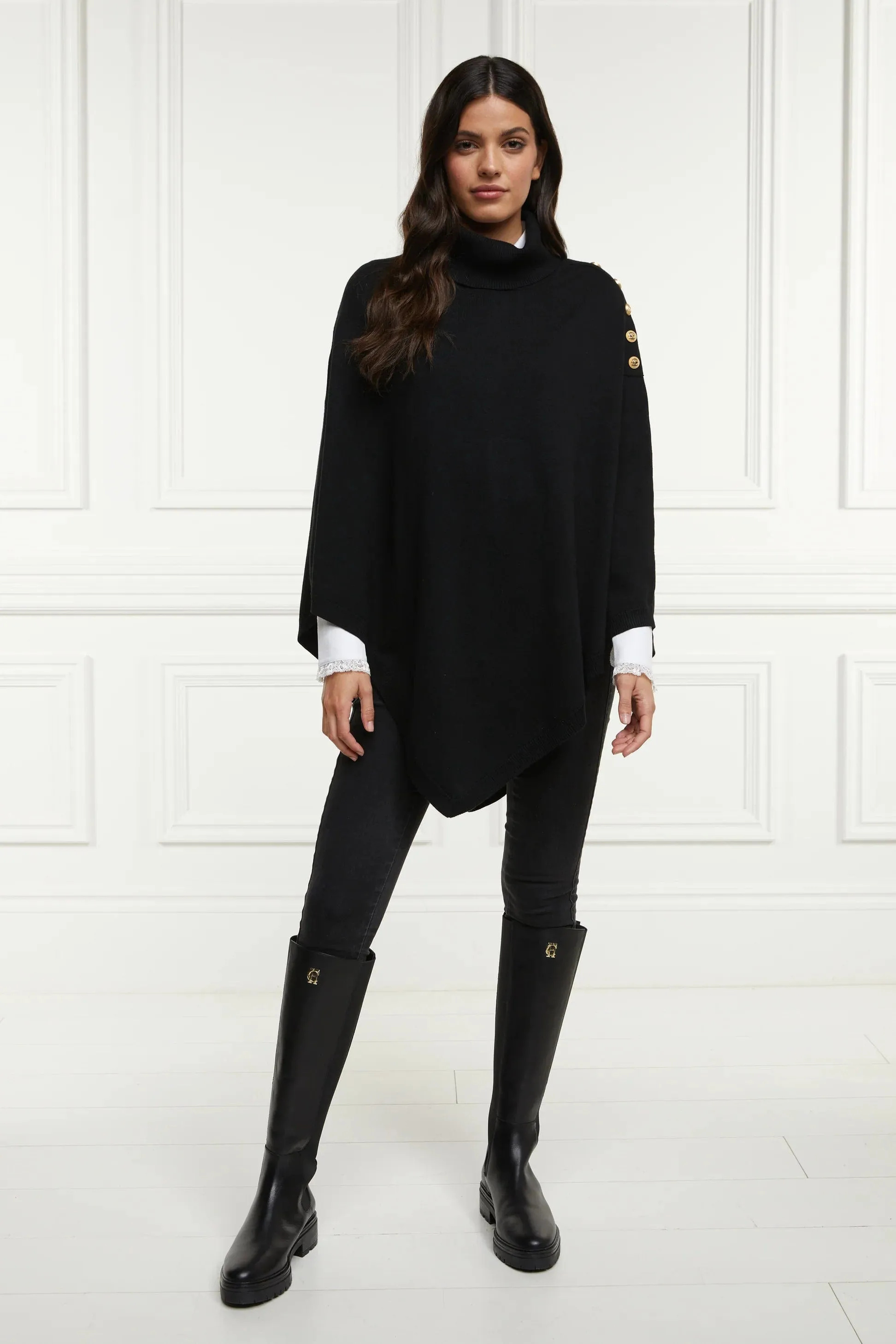 Holland Cooper Roll Neck Cape in Black