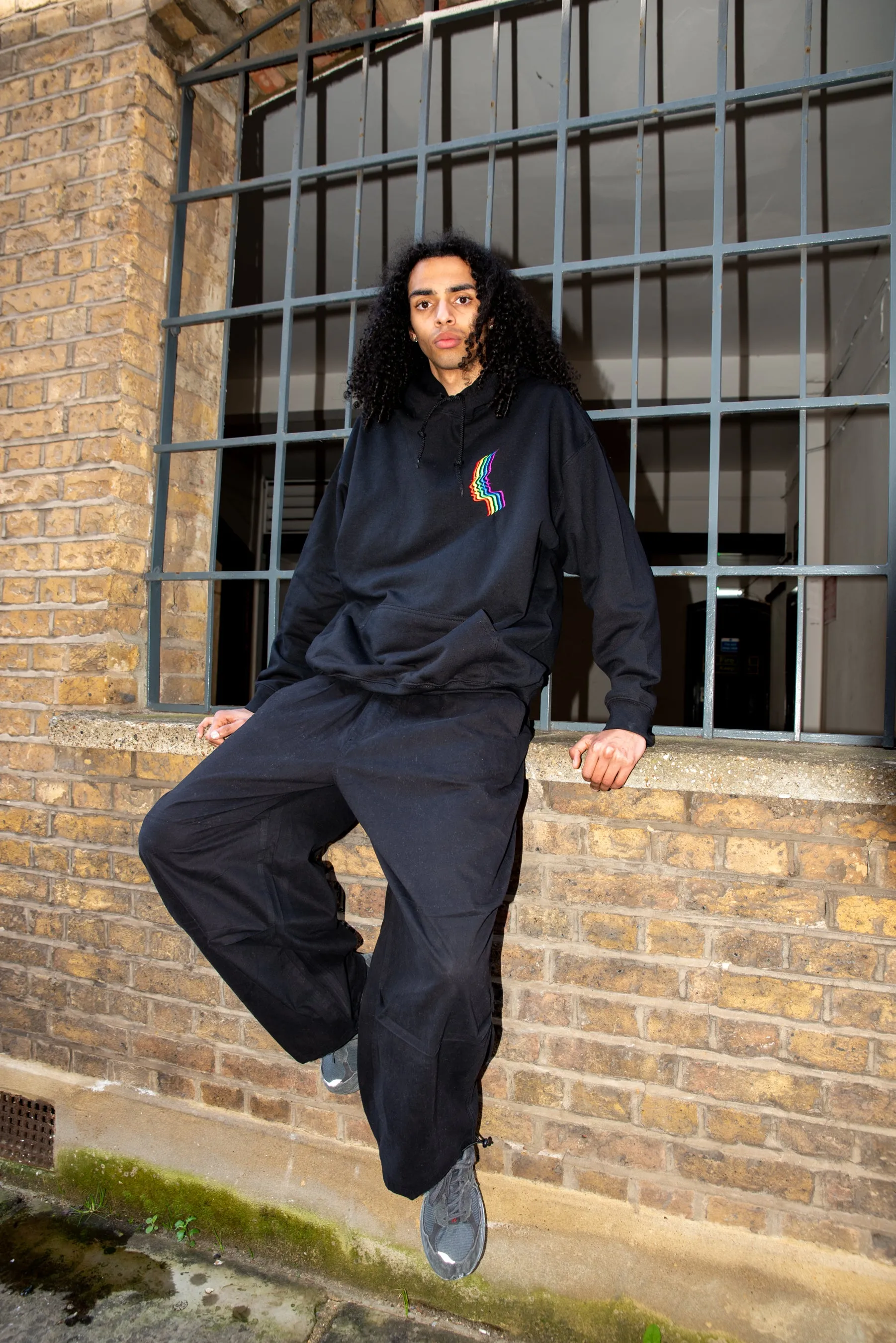 Hoodie in Black with Rainbow Futuristic Embroidery