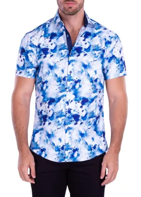 Ink Splash Short Sleeve Dress Shirt Navy