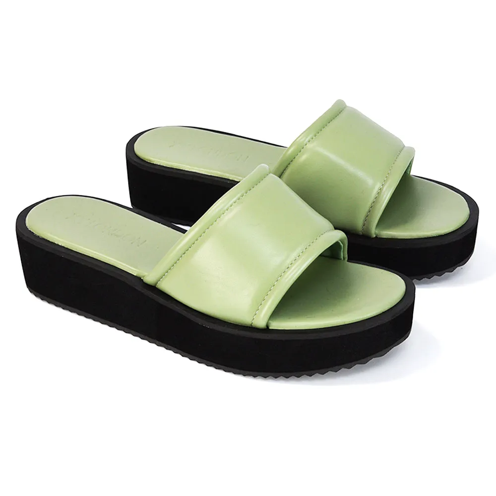 Julian Cleated Sole Slip on Flatform Sandal Slippers in Nude Synthetic Leather
