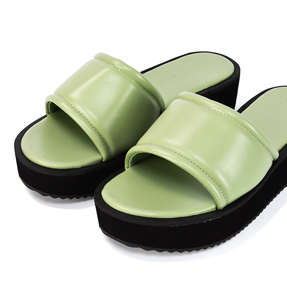 Julian Cleated Sole Slip on Flatform Sandal Slippers in Nude Synthetic Leather