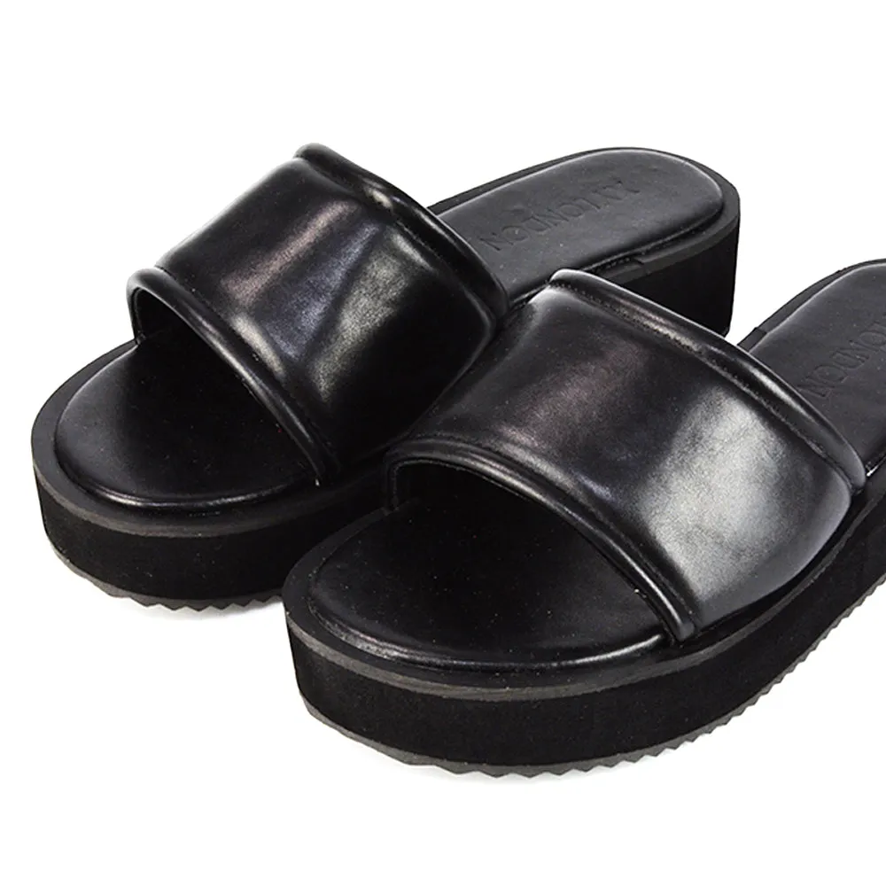 Julian Cleated Sole Slip on Flatform Sandal Slippers in Nude Synthetic Leather