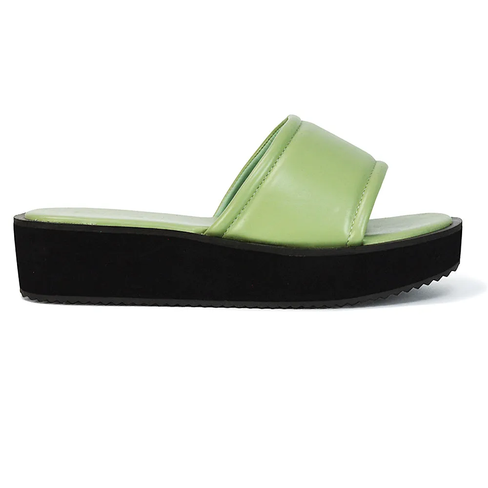 Julian Cleated Sole Slip on Flatform Sandal Slippers in Nude Synthetic Leather
