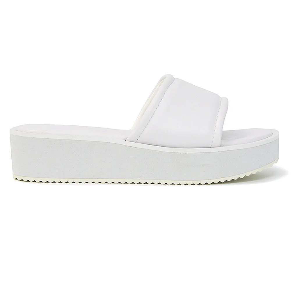Julian Cleated Sole Slip on Flatform Sandal Slippers in Nude Synthetic Leather