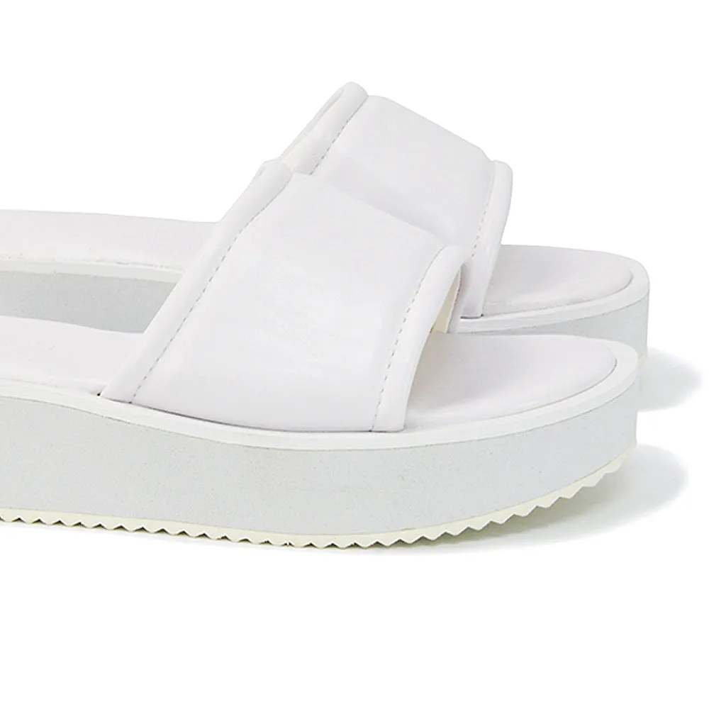 Julian Cleated Sole Slip on Flatform Sandal Slippers in Nude Synthetic Leather