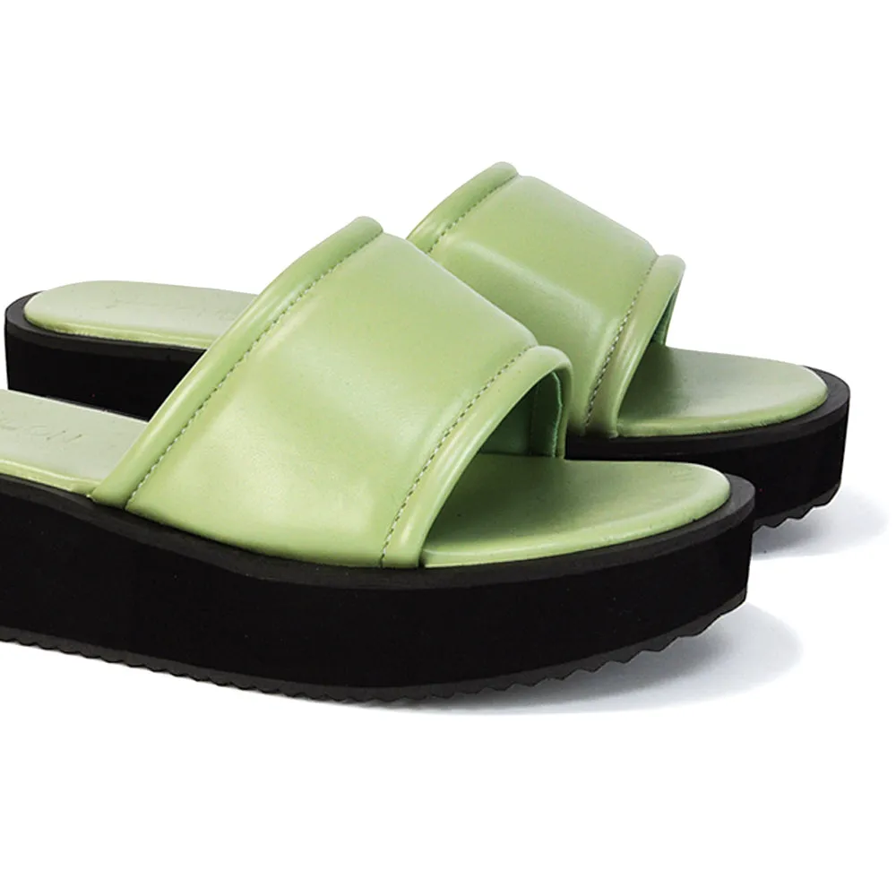 Julian Cleated Sole Slip on Flatform Sandal Slippers in Nude Synthetic Leather