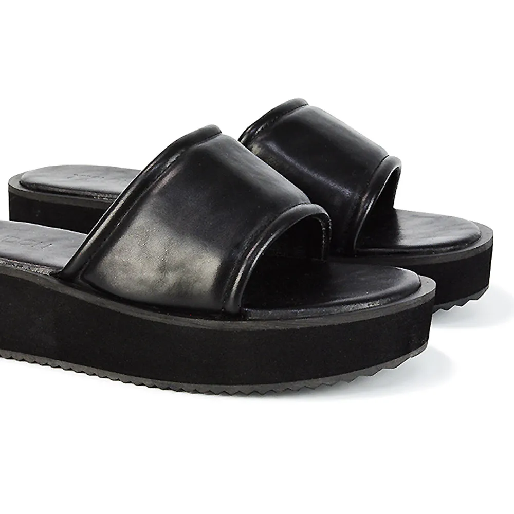 Julian Cleated Sole Slip on Flatform Sandal Slippers in Nude Synthetic Leather