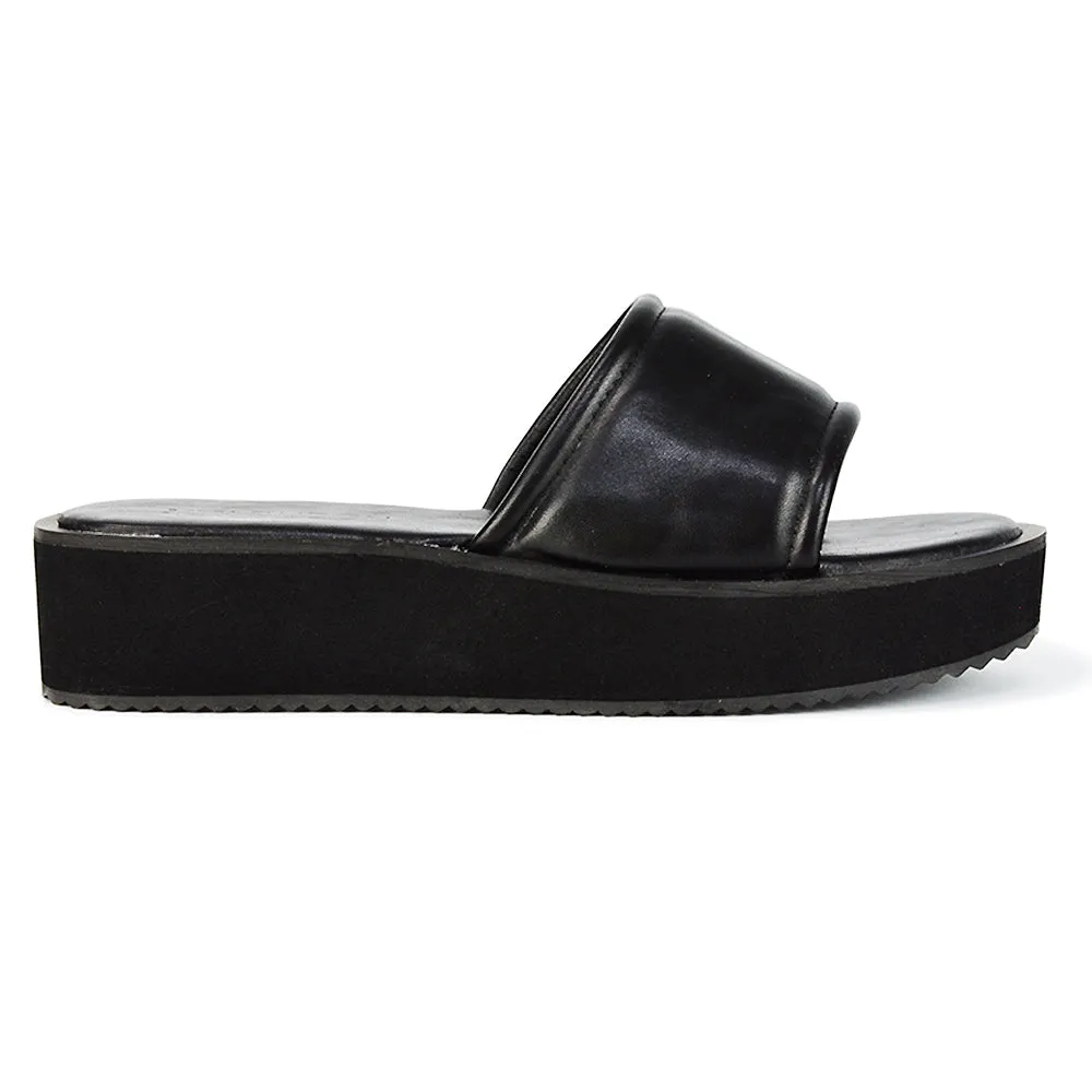 Julian Cleated Sole Slip on Flatform Sandal Slippers in Nude Synthetic Leather