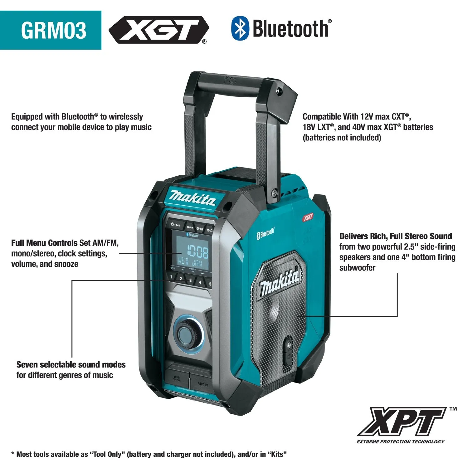 Makita (GRM03) 40V max XGT® Cordless/Corded Bluetooth® Job Site Radio (Tool Only)